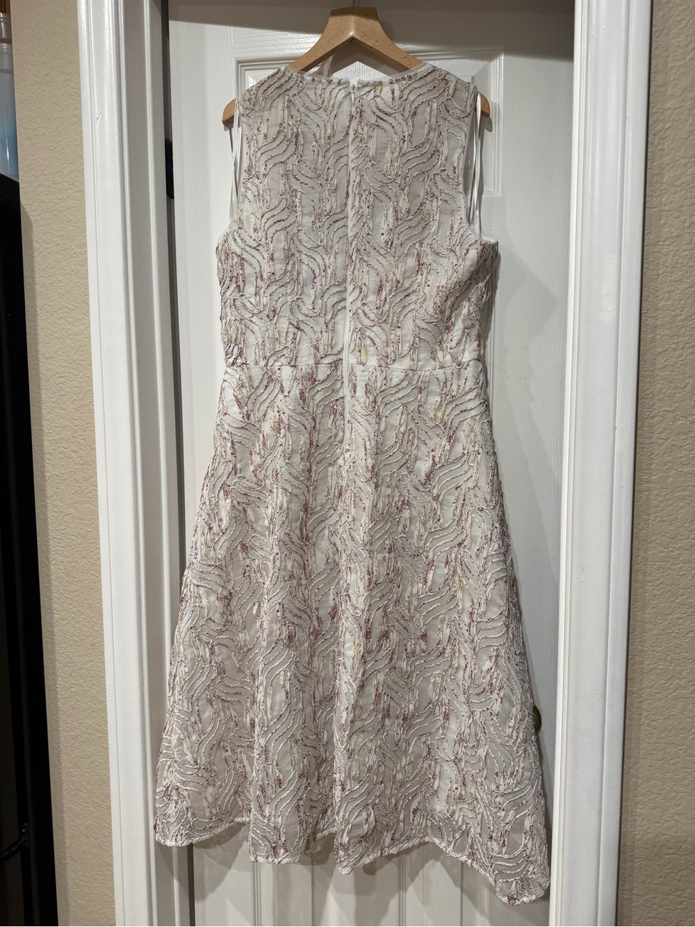 Maggy London Ivory Midi Dress with Pink Sequin Accents